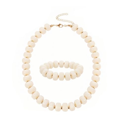 KOSMOS-LI Colorful Beaded Necklace for Women Unique Resin Beads Choker Necklaces Boho Statement Chunky Necklace Summer Vacation Jewelry - color: white