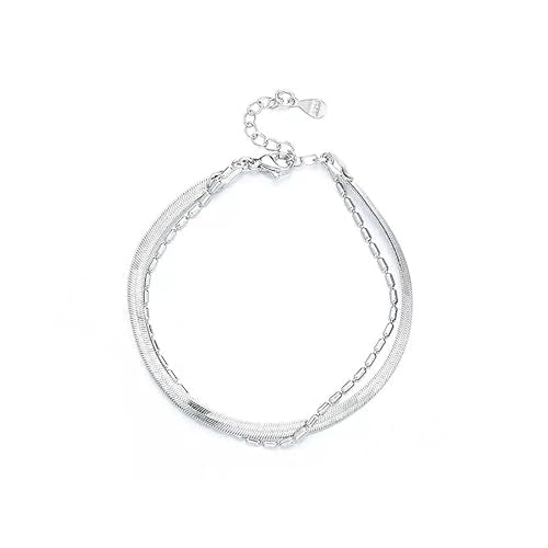 Double Layer Chain Bracelet for Women - Dainty Layered Snake Chain Link Bracelets - Minimalist Adjustable Ankle Bracelet Jewelry Gifts