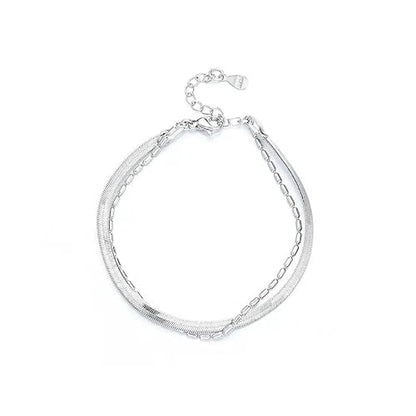 Double Layer Chain Bracelet for Women - Dainty Layered Snake Chain Link Bracelets - Minimalist Adjustable Ankle Bracelet Jewelry Gifts