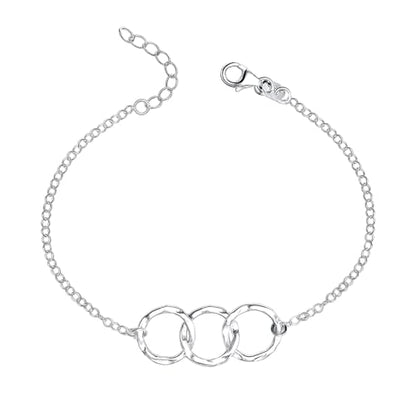 LeCalla 925 Sterling Silver Hammered Link Bracelets for Women | Handmade Bohemian Textured Chain & Oval Link Bracelet | Women's Adjustable Paperclip, Circle & Oval Hammered Bracelets - color: Hammered Circle