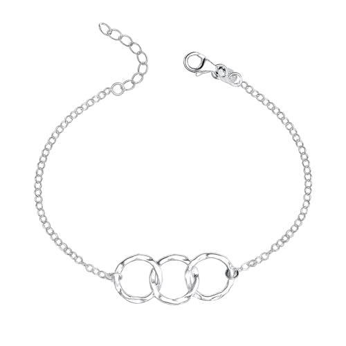 LeCalla 925 Sterling Silver Hammered Link Bracelets for Women | Handmade Bohemian Textured Chain & Oval Link Bracelet | Women's Adjustable Paperclip, Circle & Oval Hammered Bracelets - color: Hammered Circle