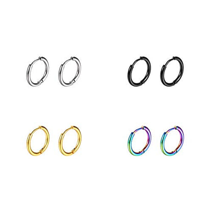 Surgical Stainless Steel Hoop Earrings 8mm/10mm/12mm Small Huggie Hoop Earrings for Women and Men - color: A: Diameter 8mm (4 Color),4 Pairs