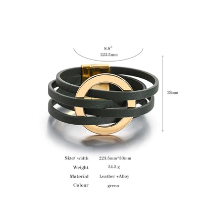 hotoo Circle Charm Bracelets for Women Handmade Leather Wrap Bracelets for Couples Friendship Bracelet Bohemian Cuff Bangle Boho Jewelry Gift - color: New Green