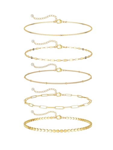 14K Gold/Silver Plated Anklets for Women Layered Anklet Set | Non Tarnish Waterproof Brass Ankle Bracelet, Adjustable Lightweight Dainty Hypoallergenic Chain, Beach Vacation Summer Gift - style: Style6