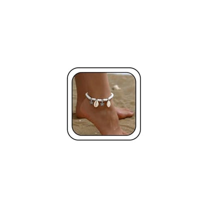Starfish Shell Anklet for Women Gold Starfish Charm Ankle Bracelet Silver Elastic Star Seashell Anklet Adjustable Ankle Bracelet Summer Fashion Jewelry Accessories - color: silver