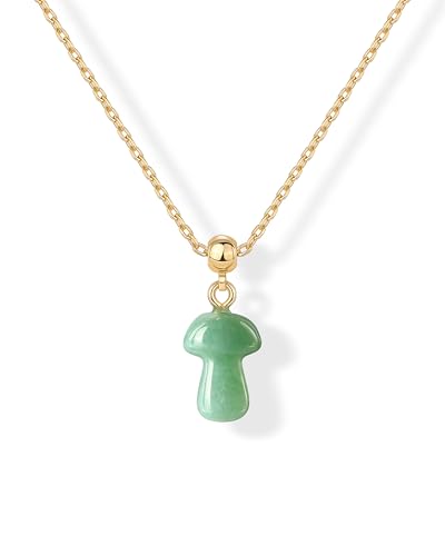 PAVOI Gemstone Charm Necklace for Women - 14K Gold Plated Pendant Necklaces | Dainty Gemstone Necklaces with Cute Charms Set and Adjustable Chain, Trendy Healing Crystal Pendants - style: Mushroom - Aventurine