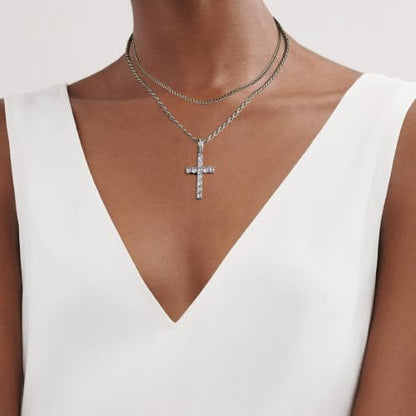 GEMOSA Cross Necklace for Men, Cuban Link Layered Rope Chain Silver/Gold/Black - color: Black Gold, size: 18/20 inch