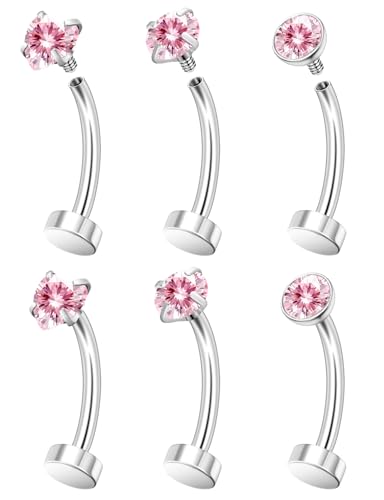 Vsnnsns 14G Floating Belly Button Ring Piercing Jewelry 316L Stainless Surgical Steel Round Heart Cubic Zirconia Navel Rings Belly Button Ring Piercing Jewelry for Women 14 Gauge Hypoallergenic - color: Silver-8MM Bar-Pink CZ