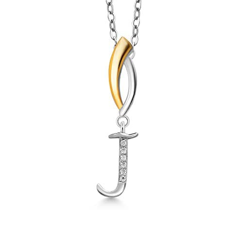 Gem Stone King Initial Pendant Necklace Letter A to Z Alphabet | 925 Sterling Silver | White Moissanite | Gift Women Mother's Day Christmas Wife Mom Girlfriend Anniversary Birthday | By Keren Hanan - style: Initial J