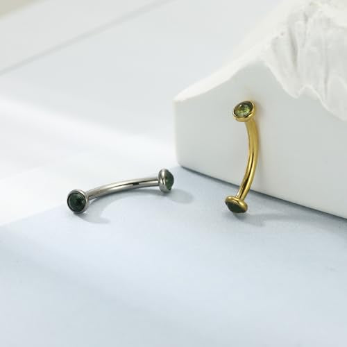 G23 Titanium Eyebrow Piercing Jewelry Eyebrow Rings Curved Barbell 16G Eyebrow Belly Button Ring Navel Rings Rook Daith Earrings Lip Ring Eyebrow Jewelry 6mm-12mm - color: 2PCS,Disc Shape Moss Agate,Gold