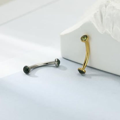 G23 Titanium Eyebrow Piercing Jewelry Eyebrow Rings Curved Barbell 16G Eyebrow Belly Button Ring Navel Rings Rook Daith Earrings Lip Ring Eyebrow Jewelry 6mm-12mm - color: 2PCS,Disc Shape Moss Agate,Gold