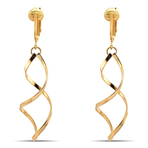 Gold Tone Non Pierced Clip On Dangling Earrings - style: Gold Tone Twist