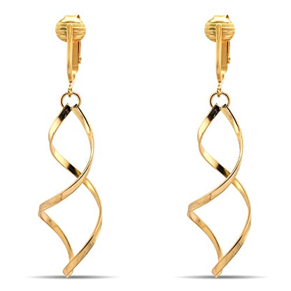Gold Tone Non Pierced Clip On Dangling Earrings - style: Gold Tone Twist