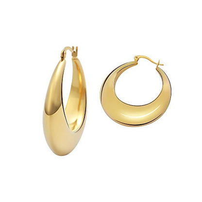 Chunky Large Thick Rounded Tube Hoop Earrings - color: Gold