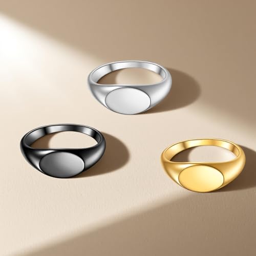Titanium Steel Ring Signet Ring for Women Men Oval Smooth Seal Ring, Minimalist Fashion Couple Jewelry Gold/Silver/Black - color: Black