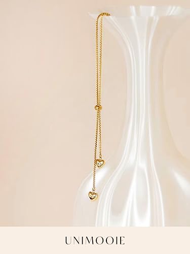 18k Gold Plated Dainty Hearts Necklace Adjustable Chain for Women Cute Y Heart Pendant Boho Charm Jewelry Gift