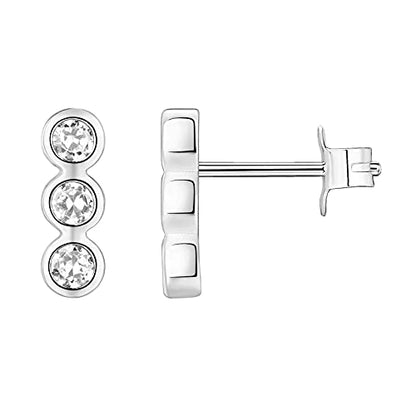 PAVOI 14K Gold Plated 925 Sterling Silver CZ Simulated Diamond Earrings | Dainty Geometric Shape Mini Bar Stud Earrings for Women - color: White Gold, style: Bezel