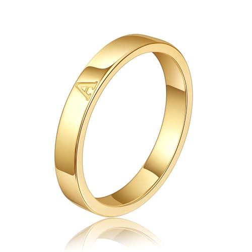 WFYOU 14K Gold Filled Rings for Women Non Tarnish Dainty Gold Initial Ring Stackable Gold Rings for Women Alphabet Letter Ring Wedding Bands Thin Thumb Pinky Stacking Rings Jewelry Gifts for Women - color: A, size: 6