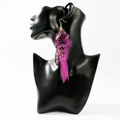 Bohemian Feather Dangle Earrings for Women with Shell Beads Long Tassel Design Drop Earrings - style: Style-Purple