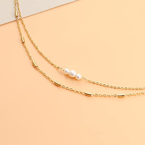 Pencros Dainty Layered Anklet,14K Gold Filled Cute Beads Satellite Chain Heart Boho Adjustable Anklets for Women - color: Layer Pearls Gold
