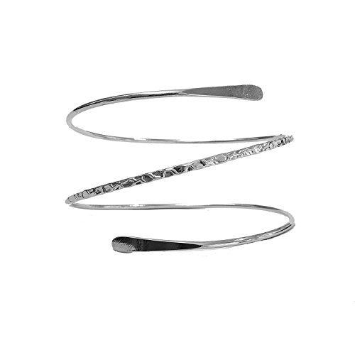 Upper Arm Cuff Bracelet Minimalist Armband for Women Fashion Jewelry | Coil Open Armlet Adjustable Bangle Trendy Layered Summer Jewelry Party Wedding Daily Wear Gift Dia 3.7" - color: Silver