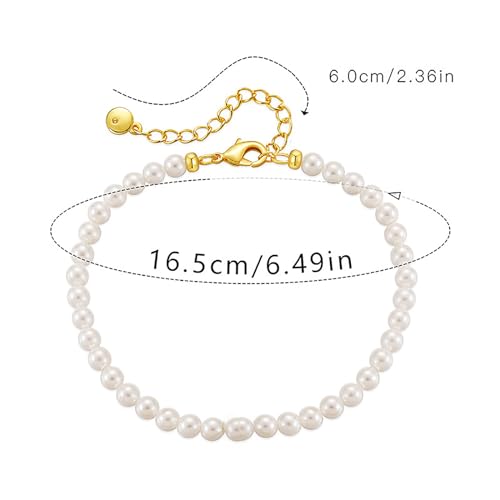 Dainty Gold Bracelets for Women, 18 Gold Plated Adjustable Evil Eye/Butterfly/Beaded/Pearl/Heart/Turquoise Handmade Bracelet for Women - style: Tiny Pearl