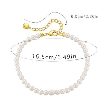 Dainty Gold Bracelets for Women, 18 Gold Plated Adjustable Evil Eye/Butterfly/Beaded/Pearl/Heart/Turquoise Handmade Bracelet for Women - style: Tiny Pearl