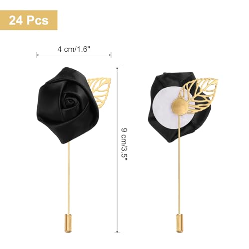 uxcell 24pcs Black Rose Boutonnieres Flower Pins for Wedding | Buttonholes Pocket Boutonnieres for Wedding Ceremony Anniversary Prom Formal Dinner Party - color: Black