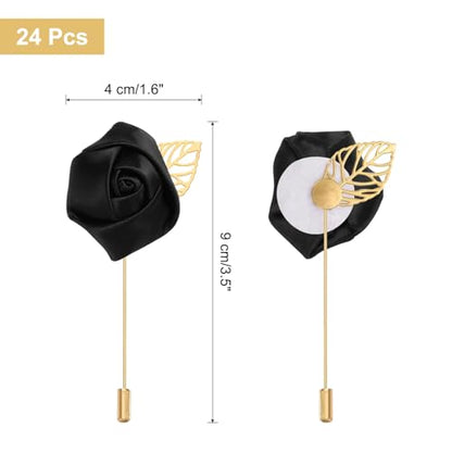 uxcell 24pcs Black Rose Boutonnieres Flower Pins for Wedding | Buttonholes Pocket Boutonnieres for Wedding Ceremony Anniversary Prom Formal Dinner Party - color: Black