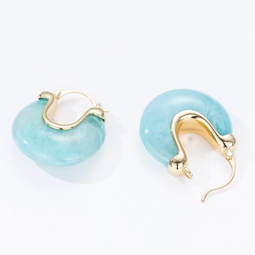 Chunky Gold Resin Hoop Earrings Leverback Statement Huggie Hoops Dangle Drop Dressy Earring Prom Festival Vacation Jewelry for Women - color: Teal, size: Drop