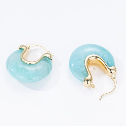 Chunky Gold Resin Hoop Earrings Leverback Statement Huggie Hoops Dangle Drop Dressy Earring Prom Festival Vacation Jewelry for Women - color: Teal, size: Drop