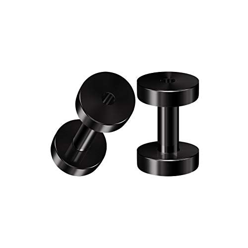 Pair of 316L Surgical Steel Black Anodized Screw-fit Piercing Jewelry Ear Stretching Lobe Plugs flesh Tunnel Earring - style: A04 2Pcs 10g (2.5mm)