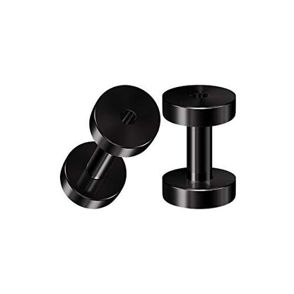 Pair of 316L Surgical Steel Black Anodized Screw-fit Piercing Jewelry Ear Stretching Lobe Plugs flesh Tunnel Earring - style: A04 2Pcs 10g (2.5mm)