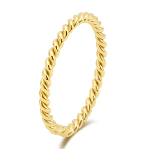 Women's Stainless Steel 1.1mm Rope Thin Wedding Ring Silver Rose Gold Plated Size 4 to 9 - color: 2mm, Gold