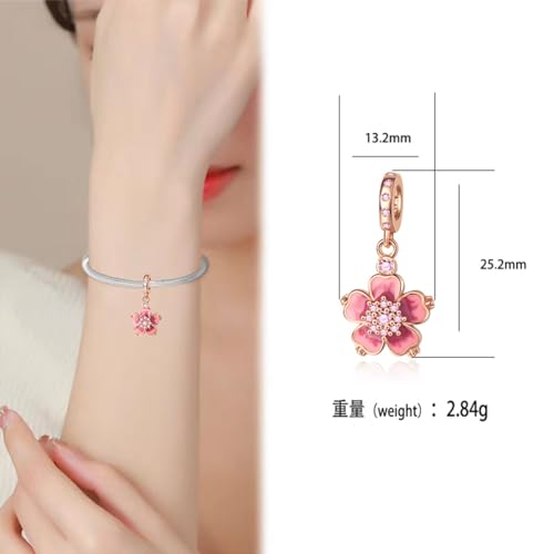 Charm for Bracelets and Necklaces Heart Cat Flower Boy 925 Sterling Silver Bead Birthday Jewelry Gift for Women - color: Pink Flower Charm