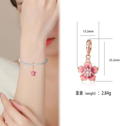 Charm for Bracelets and Necklaces Heart Cat Flower Boy 925 Sterling Silver Bead Birthday Jewelry Gift for Women - color: Pink Flower Charm