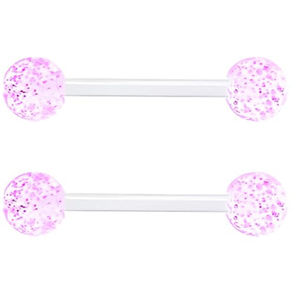 Sequin Barbell Piercing Set for Women Men 14 G Acrylic Hypoallergenic Tongue Ring Jewellery Cute Nipple Rings Piercings Bars Kit Clear Rod Long Body Jewelry 2 pcs Length 12 MM - color: Rose Red, size: 16 mm