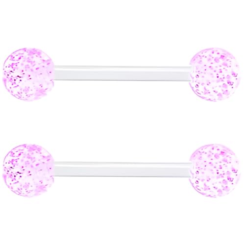 Sequin Barbell Piercing Set for Women Men 14 G Acrylic Hypoallergenic Tongue Ring Jewellery Cute Nipple Rings Piercings Bars Kit Clear Rod Long Body Jewelry 2 pcs Length 12 MM - color: Rose Red, size: 16 mm