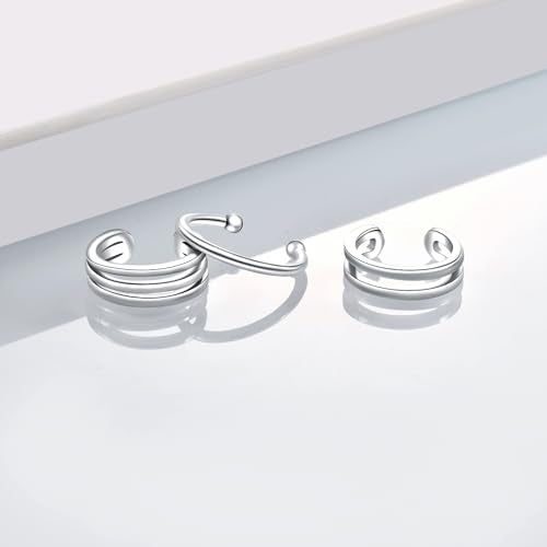 CHIC & ARTSY Sterling Silver Ear Cuff Set - Hypoallergenic, Simple, Adjustable No Piercing Clip on Earrings - color: #3 silver
