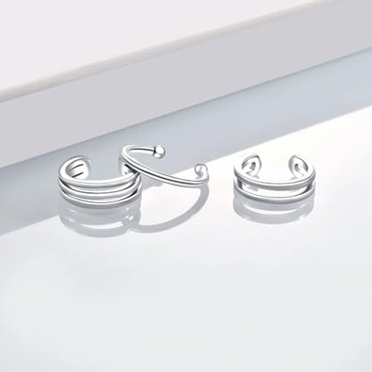 CHIC & ARTSY Sterling Silver Ear Cuff Set - Hypoallergenic, Simple, Adjustable No Piercing Clip on Earrings - color: #3 silver
