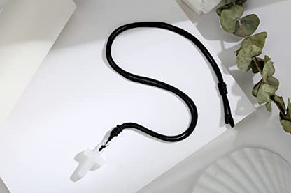 QINJIEJIE Cross Crystal Necklace Adjustable Black Rope Natural Gemstone Quartz Stone Necklaces for Men Women Father's Day Gift - color: White - Clear Crystal
