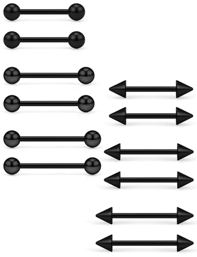 14G Nipple Piercing Jewelry Tongue Rings Surgical Steel Silver Tongue Nipple Barbell Bar Piercing Jewelry for Women 14mm 16mm 19mm - color: B:Black Tone