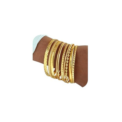ÌF ME Gold Bangle Bracelets for Women, Indian Bangles Stackable Set, Multi Layer Textured 18K Gold Plated Chunky Bracelets Boho Jewelrys Set - style: F-10PCS Textured bangles