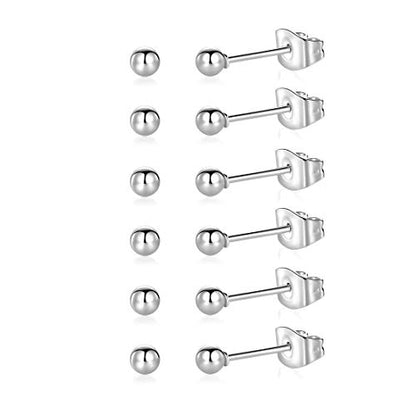 6 Pairs Surgical Stainless Steel Round Ball Stud Earrings Set for Women Men 3-7mm - style: 6 Pairs 4mm Ball Stud Earrings