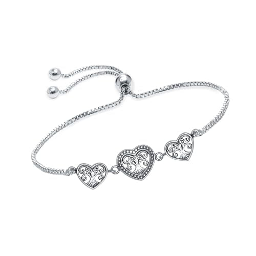 Charmsy 925 Sterling Silver Sliding Bolo Bracelet for Women | Women's Italian Handmade Adjustable Bolo Bead Ball Slider Bracelet - style: Heart Bali-Style