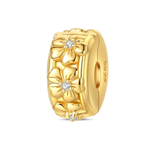Charm for Bracelets and Necklaces Heart Cat Flower Boy 925 Sterling Silver Bead Birthday Jewelry Gift for Women - color: Gold Flowers Clip Charm