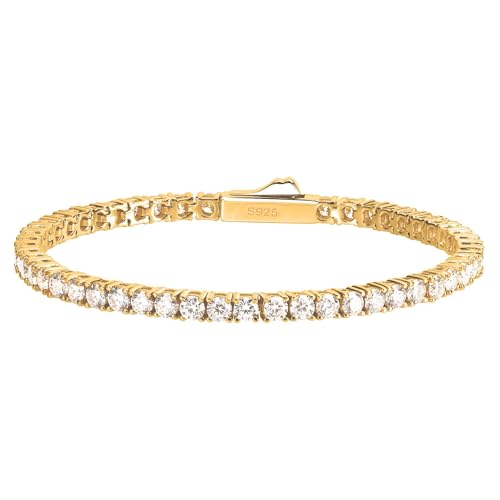 Moissanite Tennis Bracelet, 2.15-14.50 CTTW, 18K Gold Plated, 6-7.5 in | Round Brilliant Cut, 4 Prong Setting, Secure Box Clasp, 925 Sterling Silver, No Nickel or Lead, Gift for Men & Women
