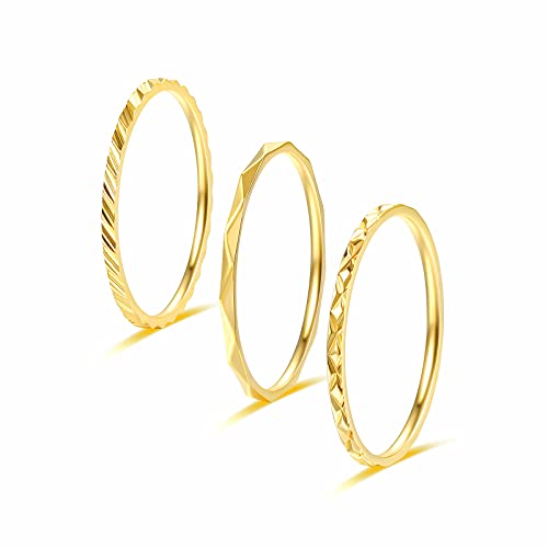 KAZITSAN 1mm 3pc Women Men Stainless Steel Rings fashion Plain Band Knuckle Stacking Midi Rings Silver/Rose Gold Wedding Band Comfort Fit - color: Gold