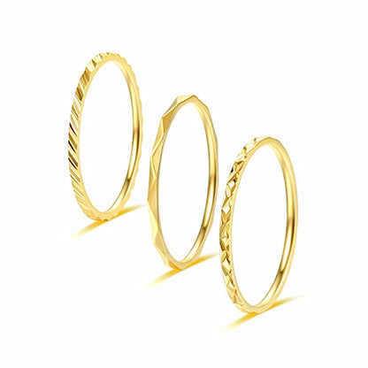 KAZITSAN 1mm 3pc Women Men Stainless Steel Rings fashion Plain Band Knuckle Stacking Midi Rings Silver/Rose Gold Wedding Band Comfort Fit - color: Gold