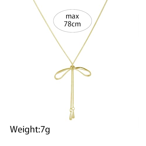 FUTIMELY Dainty Long Gold Necklace for Women,Thin Herringbone Chain Necklace,Long Lariat Necklace Body Jewelry - color: Bow Gold
